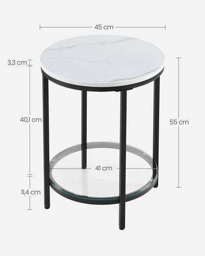 Marbela | Ronde Bijzettafel met Marmerlook & Glas – Twee Niveaus