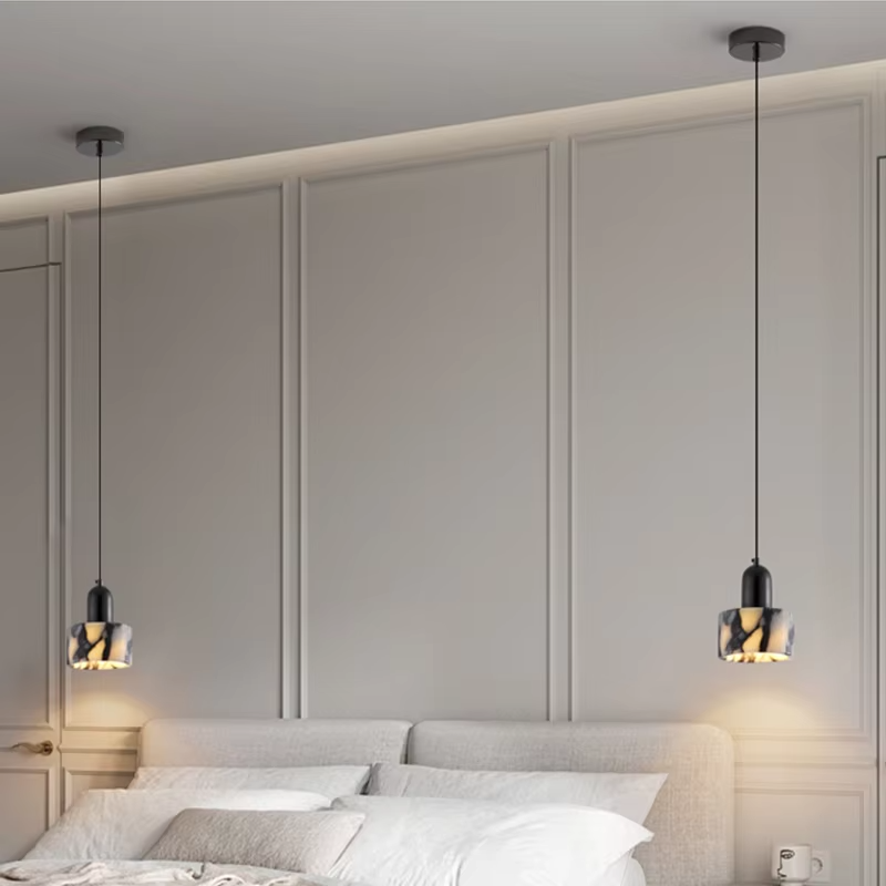OBSCURA Hanglamp | Zwart Marmer Design met E27 LED | Luxe Natuursteen Look