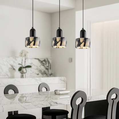 OBSCURA Hanglamp | Zwart Marmer Design met E27 LED | Luxe Natuursteen Look