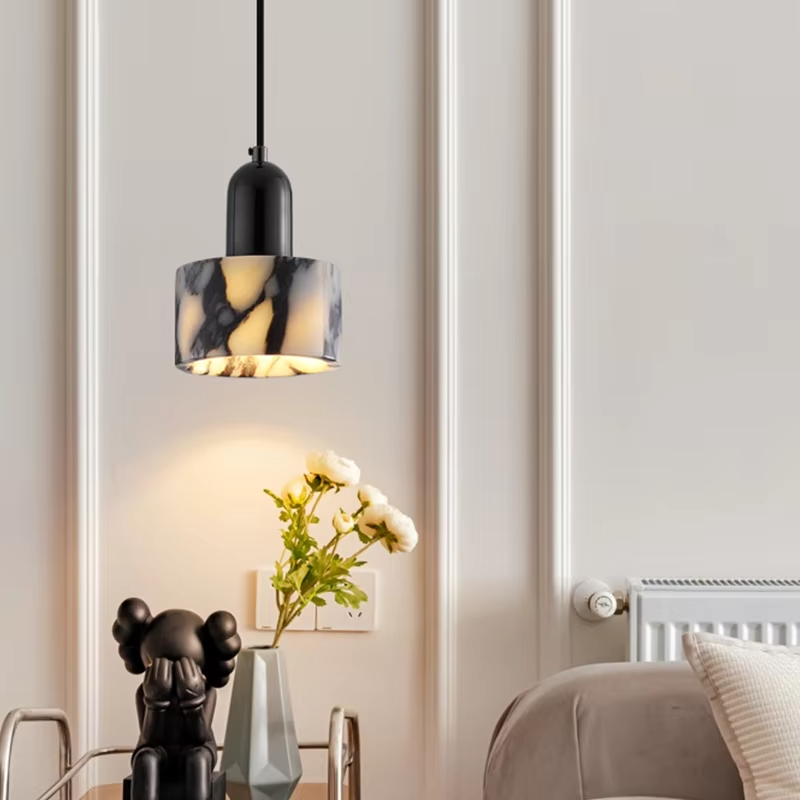 OBSCURA Hanglamp | Zwart Marmer Design met E27 LED | Luxe Natuursteen Look