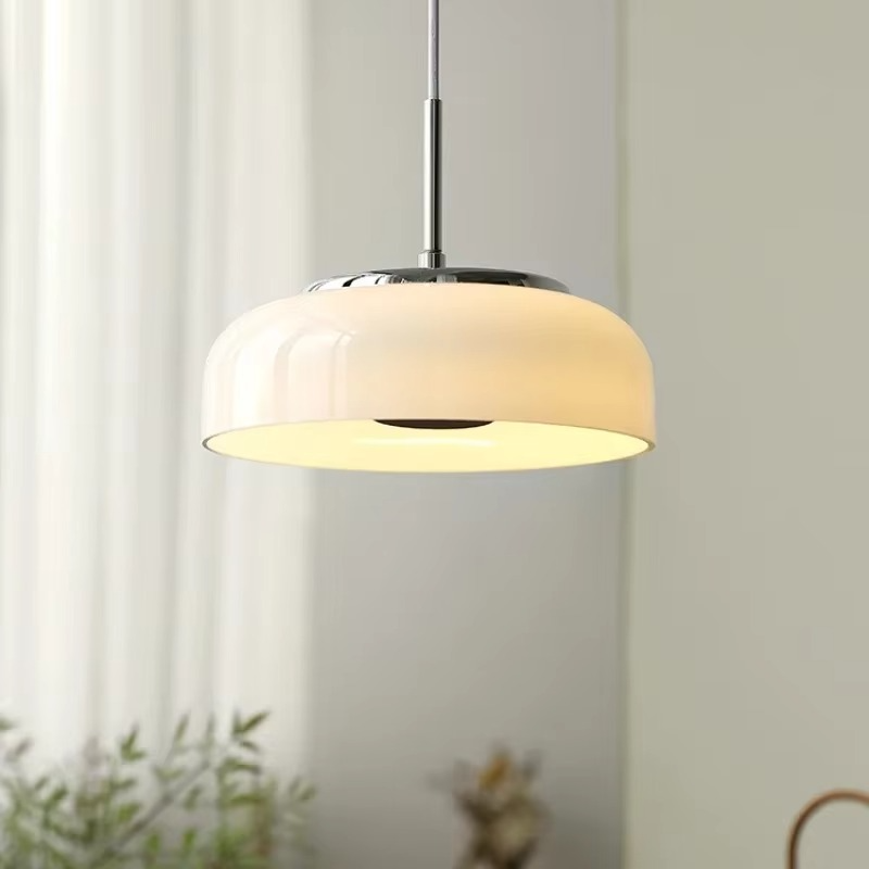 ORLUMA Hanglamp – Chroomwit Koepelglas – Bauhaus Design – Ø23 cm