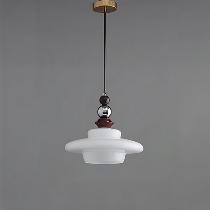 CASTELLA Hanglamp – Middeleeuws Design met Beige Glazen Kap & Houten Accenten