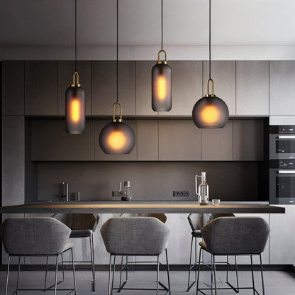GlasNura – Moderne Hanglamp met Grijs of Transparant Glas en Messing Details