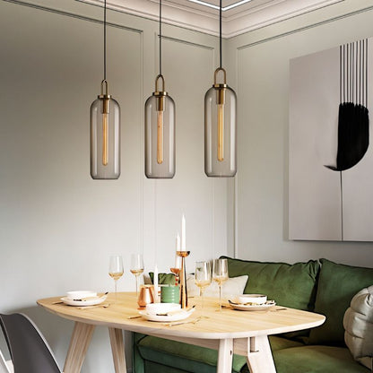 GlasNura – Moderne Hanglamp met Grijs of Transparant Glas en Messing Details