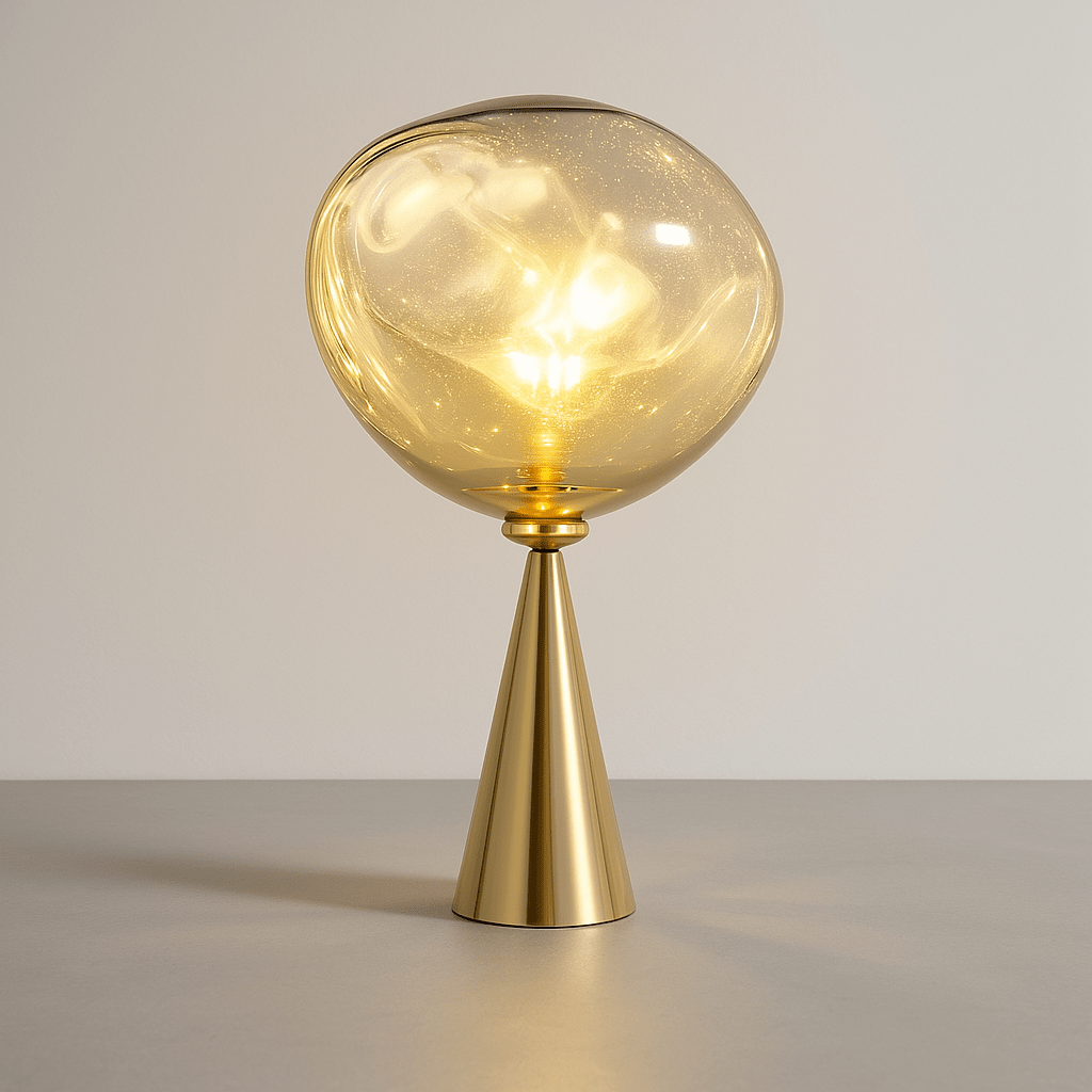 LavaLume – Design Tafellamp – Glas & Roestvrij Staal – Spiegelend & Glanzend Effect – Handgemaakt