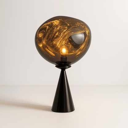 LavaLume – Design Tafellamp – Glas & Roestvrij Staal – Spiegelend & Glanzend Effect – Handgemaakt