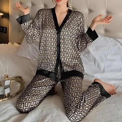 Liselle - Stijlvolle Geometrische Satijnen Pyjama Set